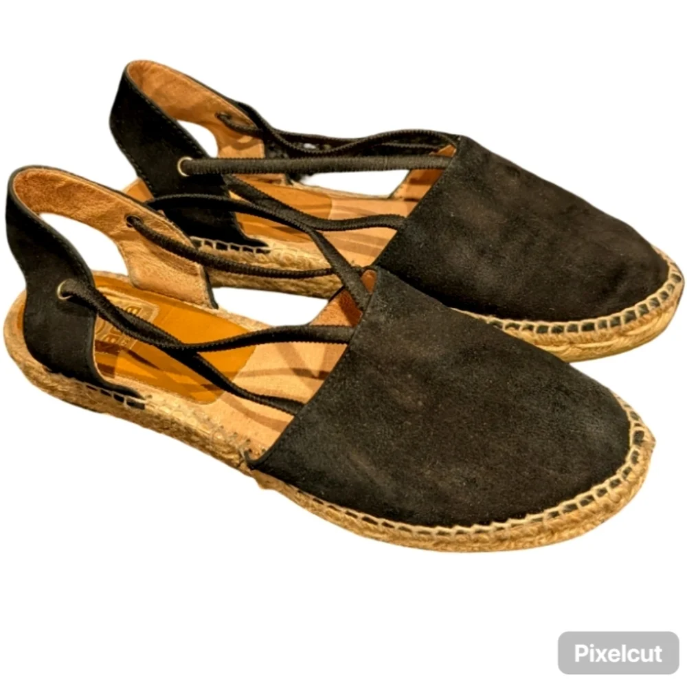 Kanna Thanos Black Suede Espadrille Sandals Size 38 EU (US 7.5) Ankle Strap
